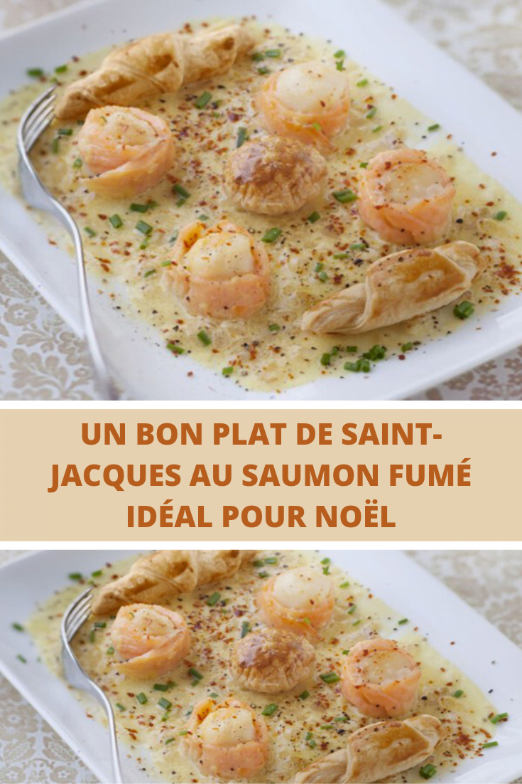 Un bon plat de Saint-Jacques au saumon fumé