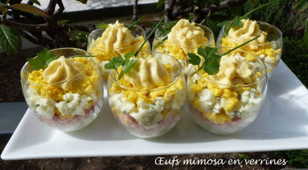 Œufs mimosa en verrines entrée très originale - Recettes du net